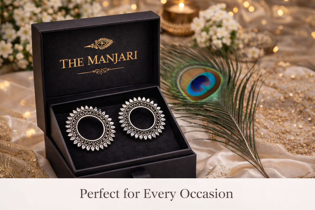 Sunburst Tribal Oxidised Hoop Earrings