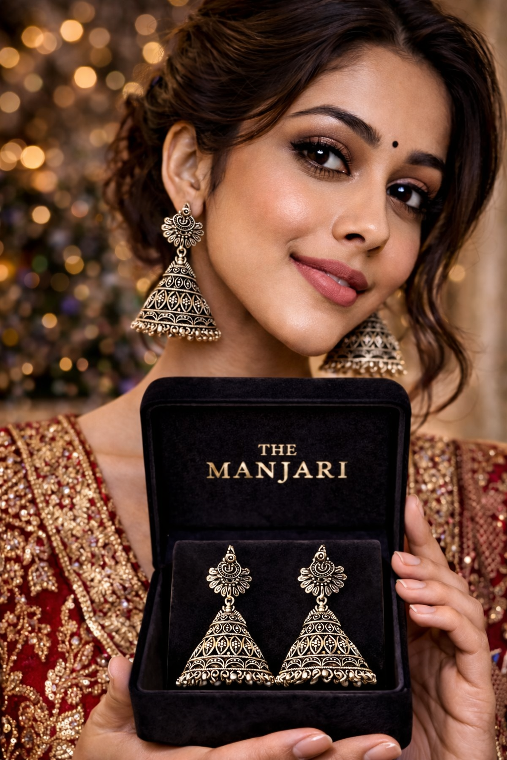 Temple Heritage Oxidised Jhumka Earrings