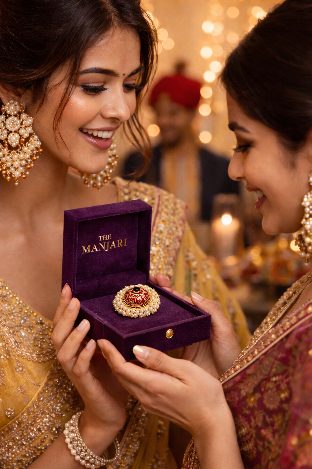 Traditional Red Meenakari Jhumka Ring