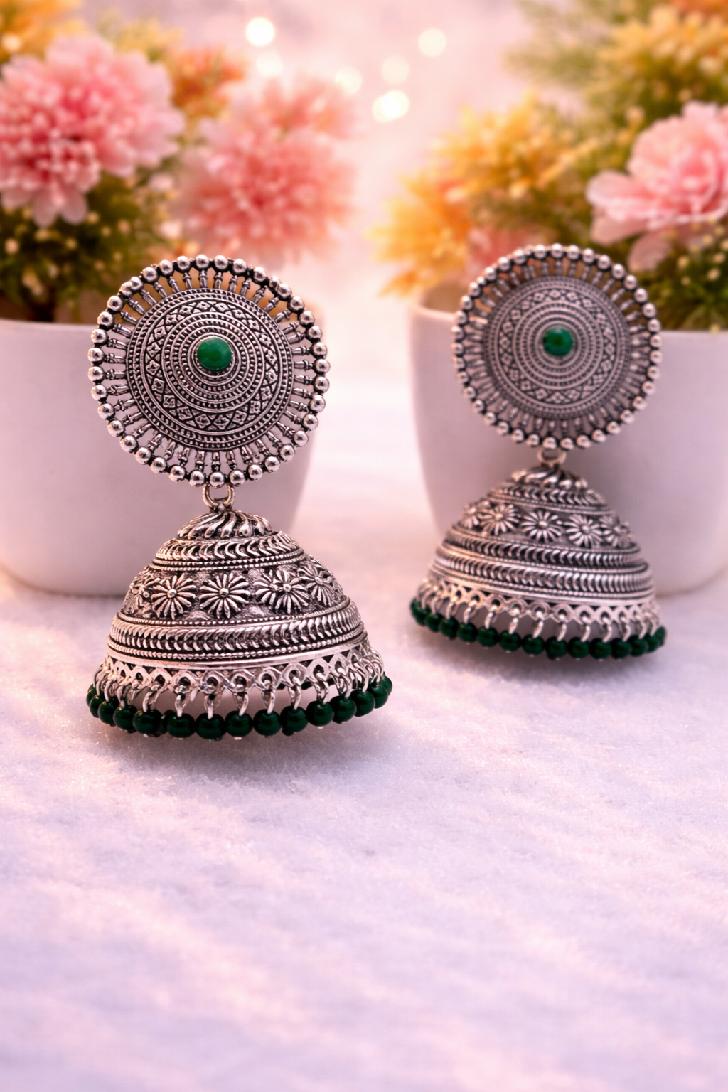 Oxidised Silver Jhumka Earrings