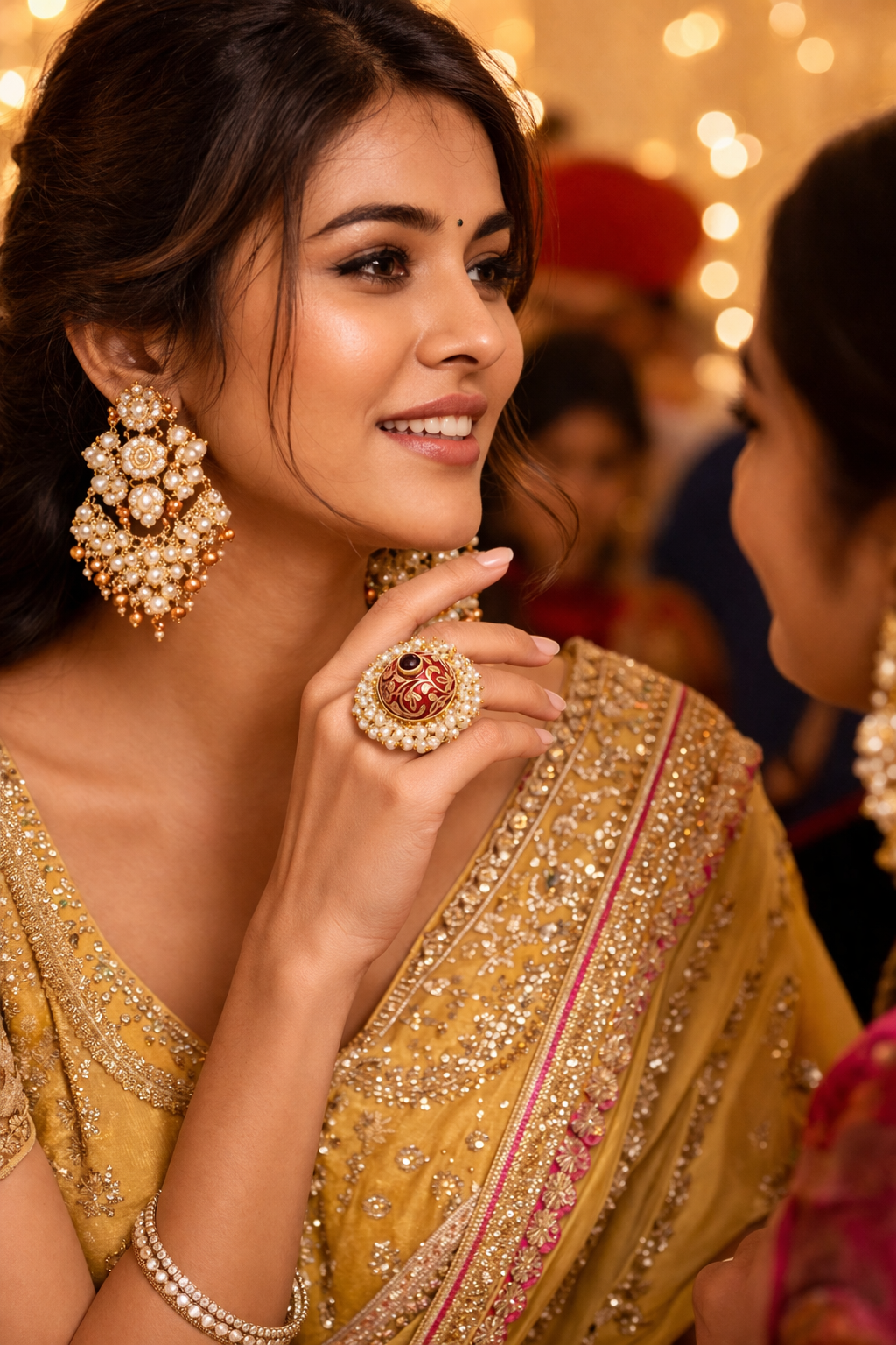 Traditional Red Meenakari Jhumka Ring