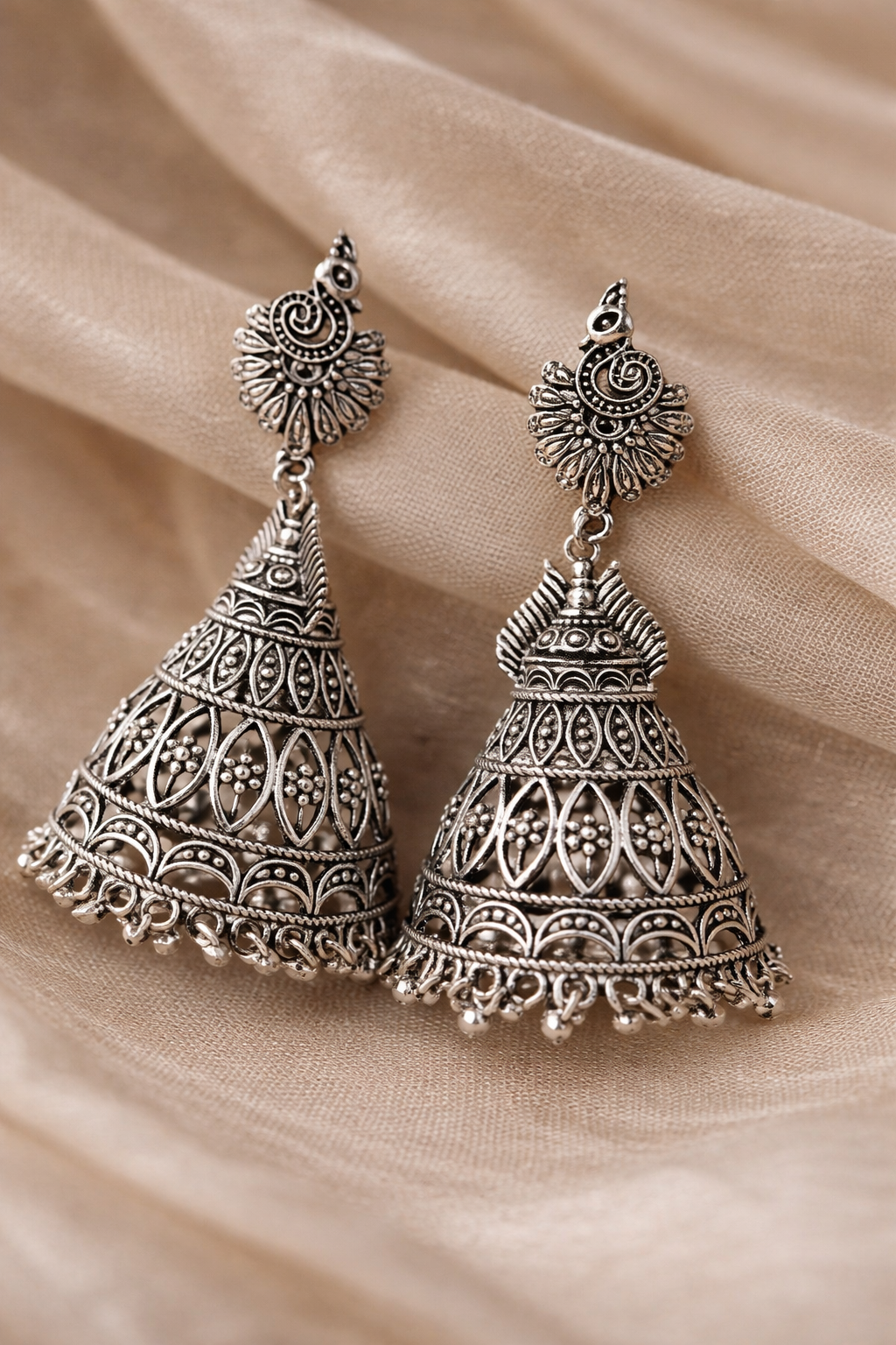 Temple Heritage Oxidised Jhumka Earrings