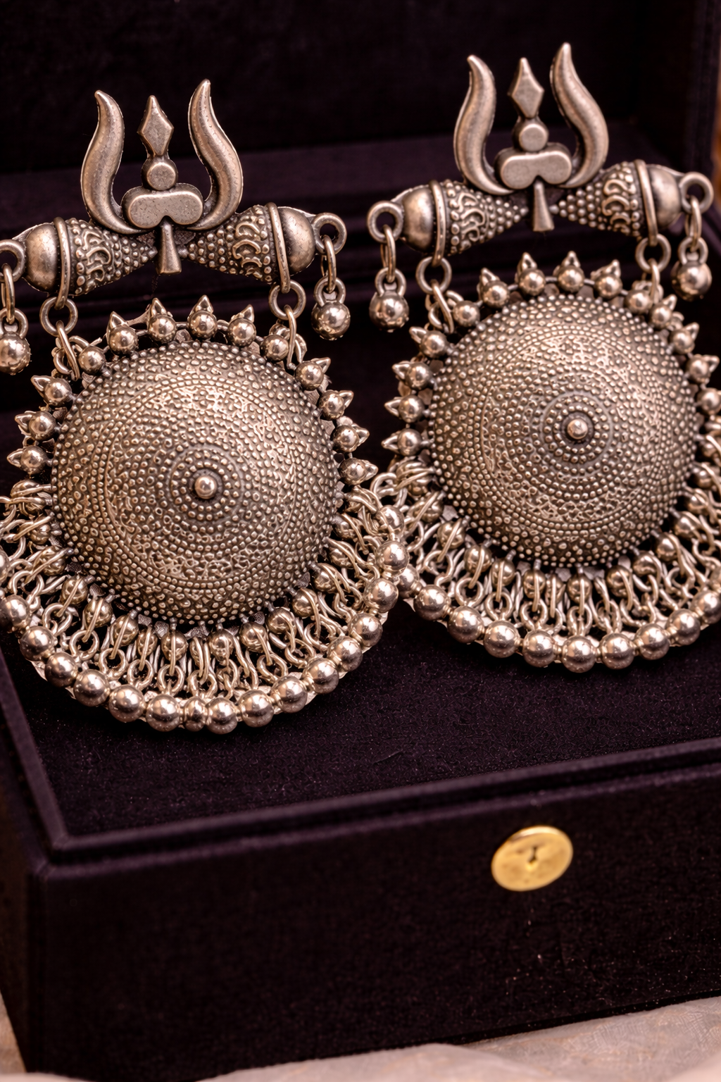 Oxidised Tribal Trishul Earrings