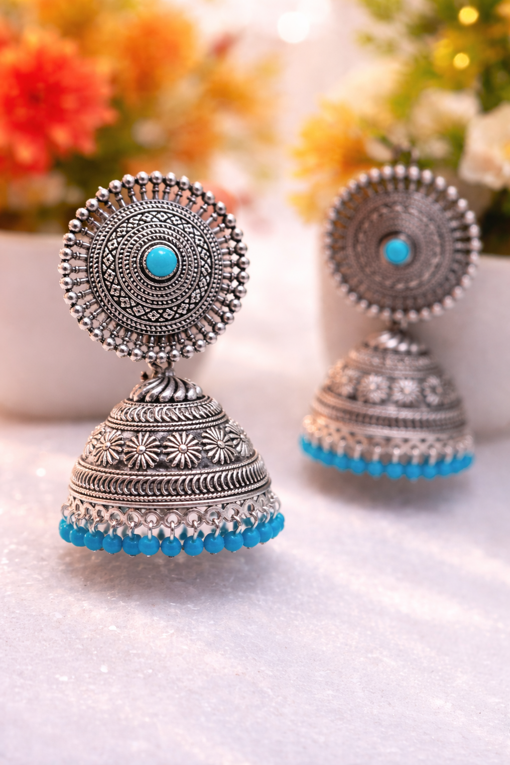 Oxidised Silver Jhumka Earrings