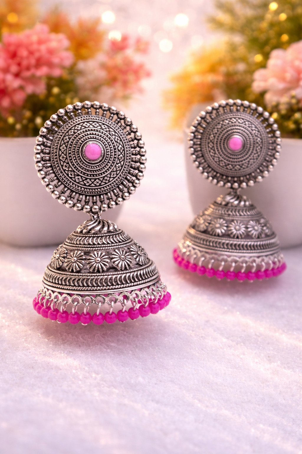 Oxidised Silver Jhumka Earrings