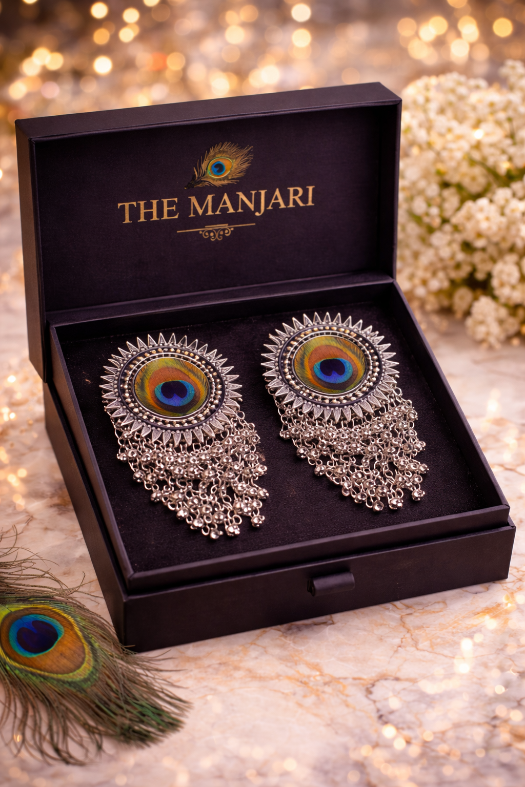 Peacock Radiance Oxidised Statement Earrings