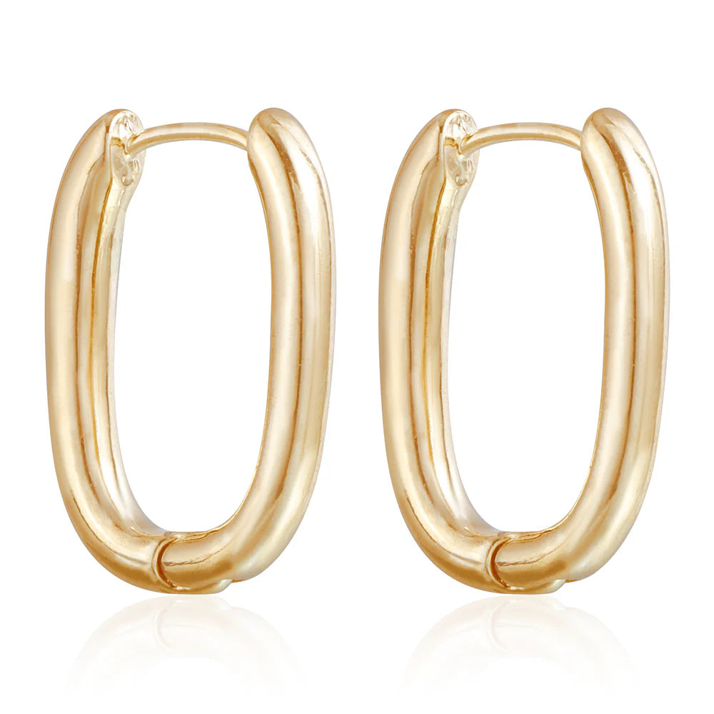 Gold & Silver Oval Hoop Earrings Minimalist Chunky Hoops Waterproof Tarnish-Free Gift