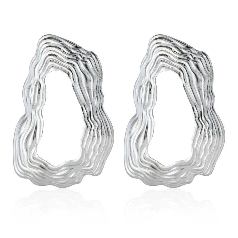 Organic Statement Earrings for Women – Gold & Silver Textured Geometric Earrings, Waterproof Tarnish-Free Stainless Steel Jewelry