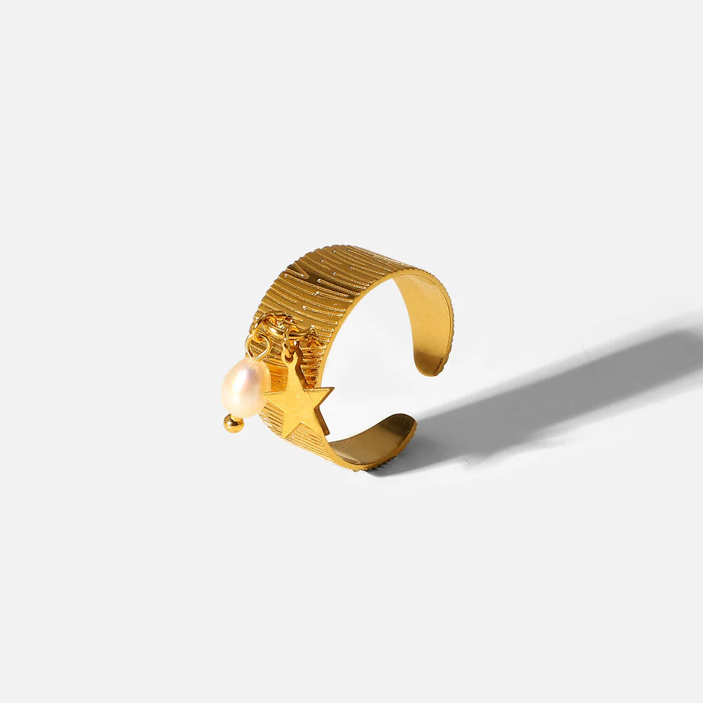 Adjustable Heart & Star Charm Ring | Waterproof 18K Gold Plated Stainless Steel Ring for Women