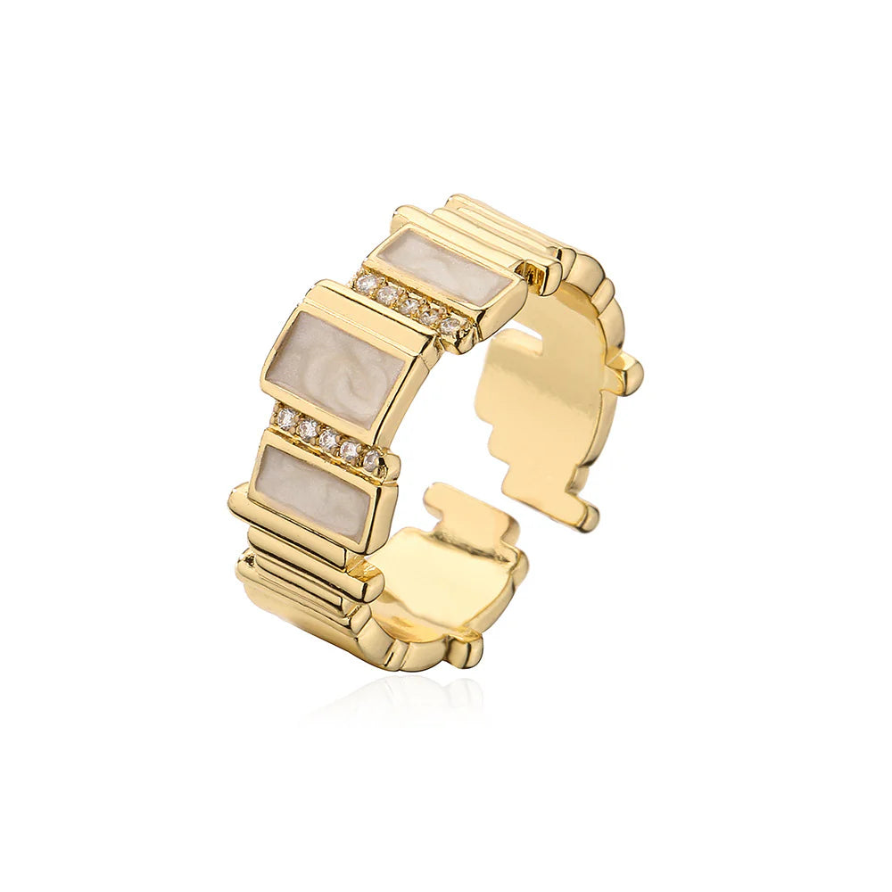 Adjustable Cubic Zirconia Gold Ring | Waterproof Tarnish-Free Stainless Steel Statement Ring for Women