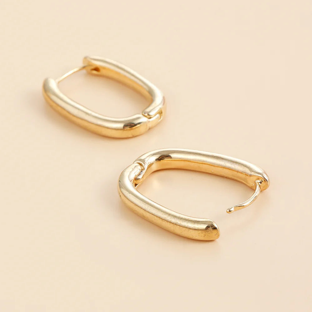 Gold & Silver Oval Hoop Earrings Minimalist Chunky Hoops Waterproof Tarnish-Free Gift