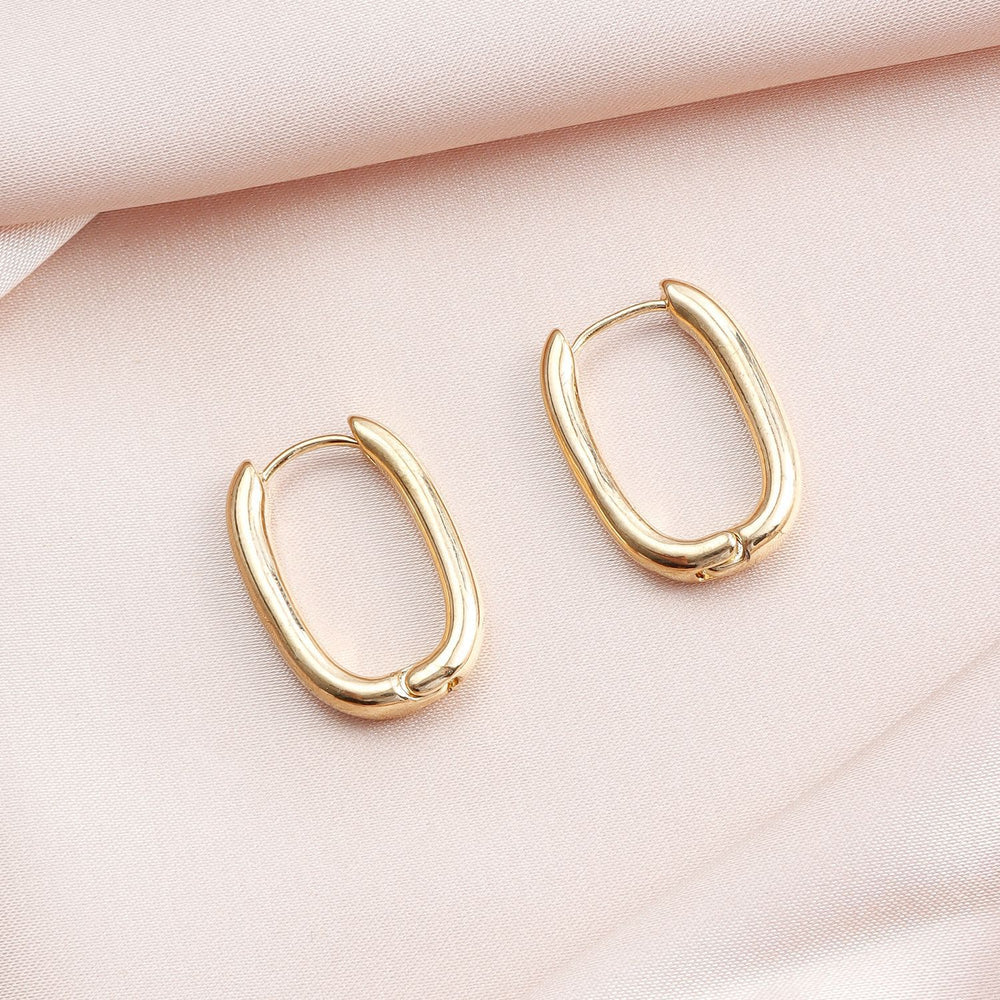 Gold & Silver Oval Hoop Earrings Minimalist Chunky Hoops Waterproof Tarnish-Free Gift