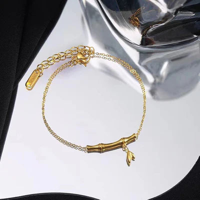 Bamboo Necklace & Bracelet Set – 18K Gold Plated Stainless Steel | Waterproof Tarnish-Free Minimalist Jewelry