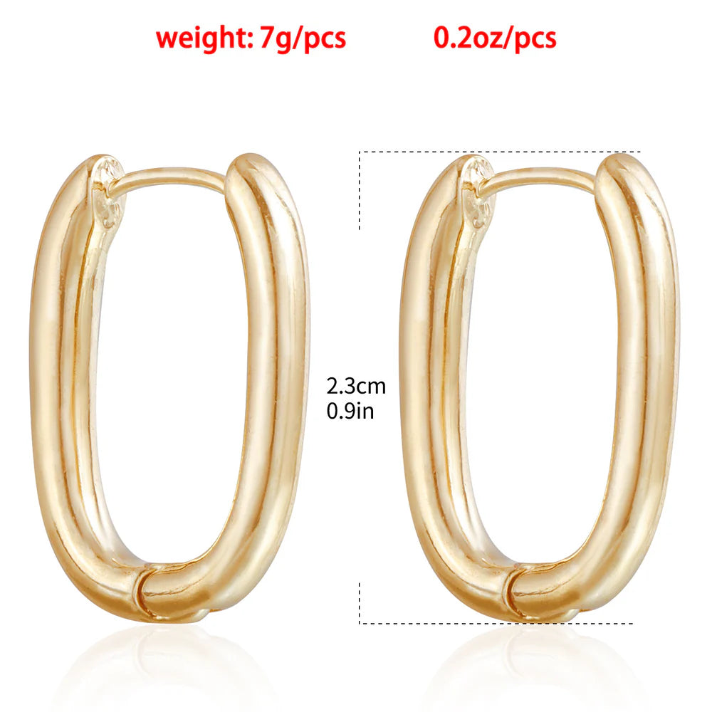 Gold & Silver Oval Hoop Earrings Minimalist Chunky Hoops Waterproof Tarnish-Free Gift