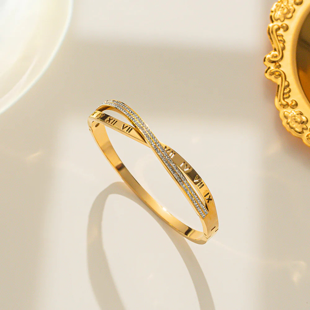 Gold & Silver Roman Numeral Bangle Bracelet