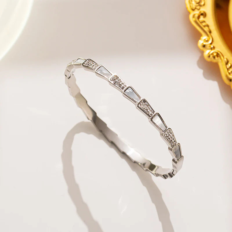 Geometric Crystal Bangle Bracelet – 18K Gold Plated Waterproof Tarnish-Free Stainless Steel Cuff (Gold & Silver)