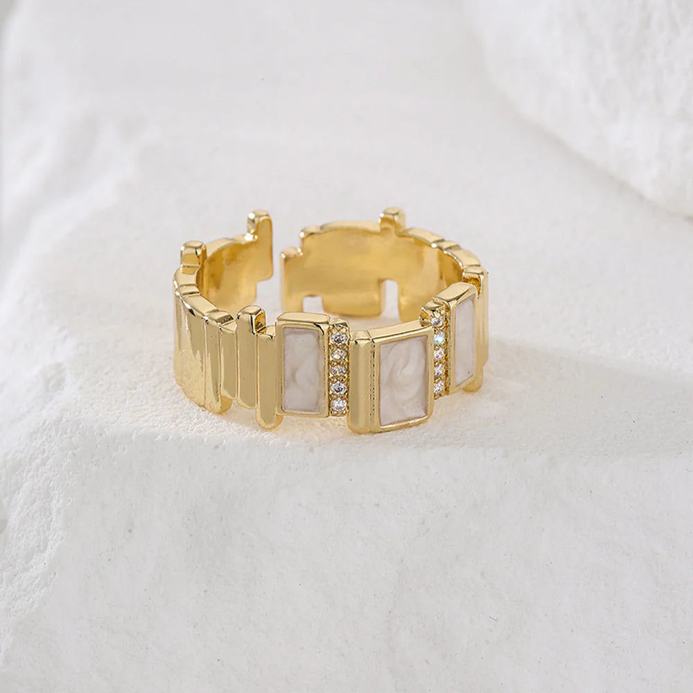 Adjustable Cubic Zirconia Gold Ring | Waterproof Tarnish-Free Stainless Steel Statement Ring for Women