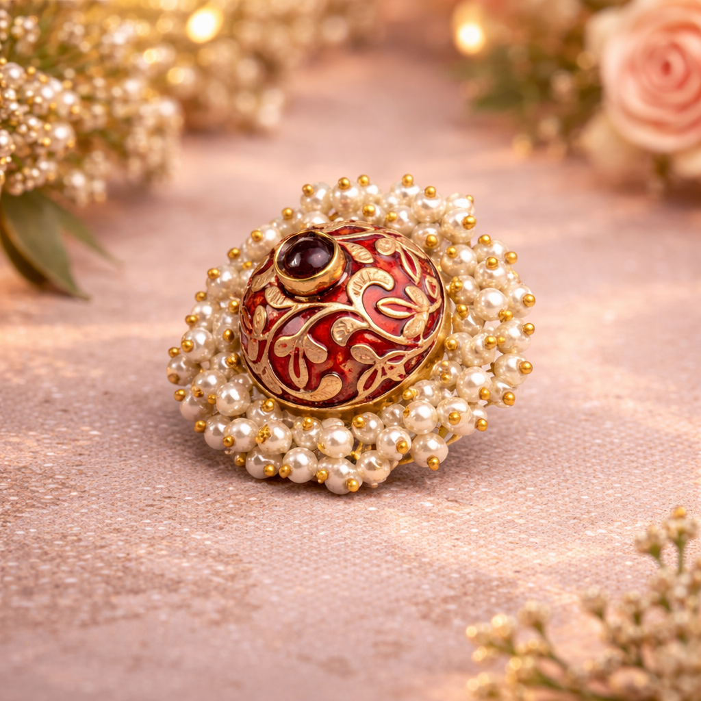 Traditional Red Meenakari Jhumka Ring