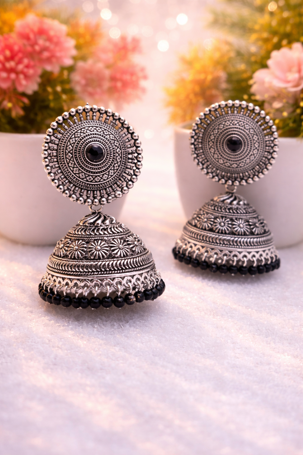 Oxidised Silver Jhumka Earrings