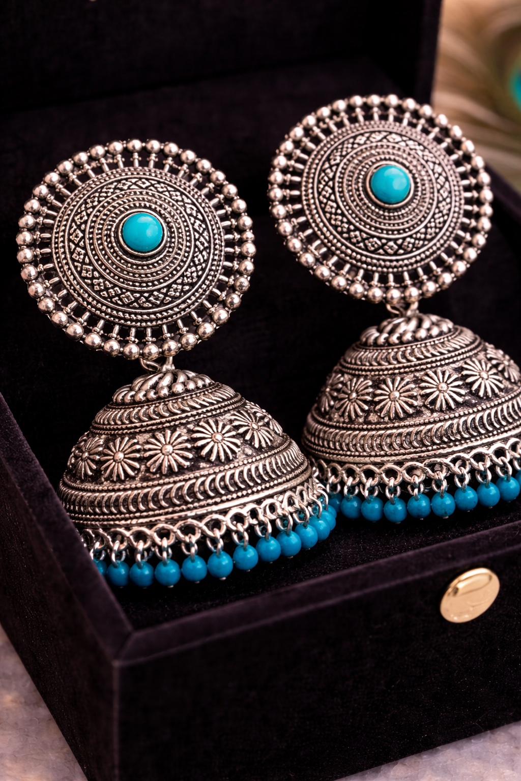 Oxidised Silver Jhumka Earrings