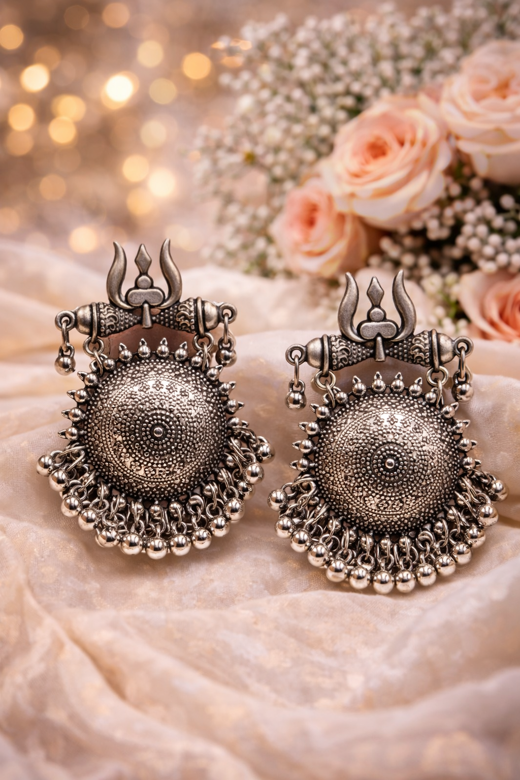 Oxidised Tribal Trishul Earrings
