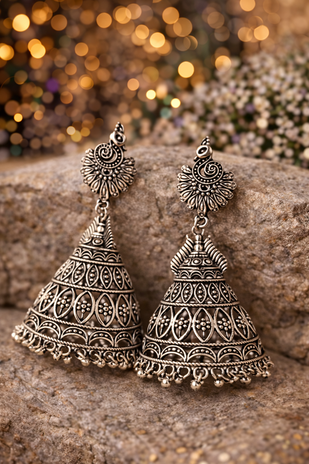 Temple Heritage Oxidised Jhumka Earrings