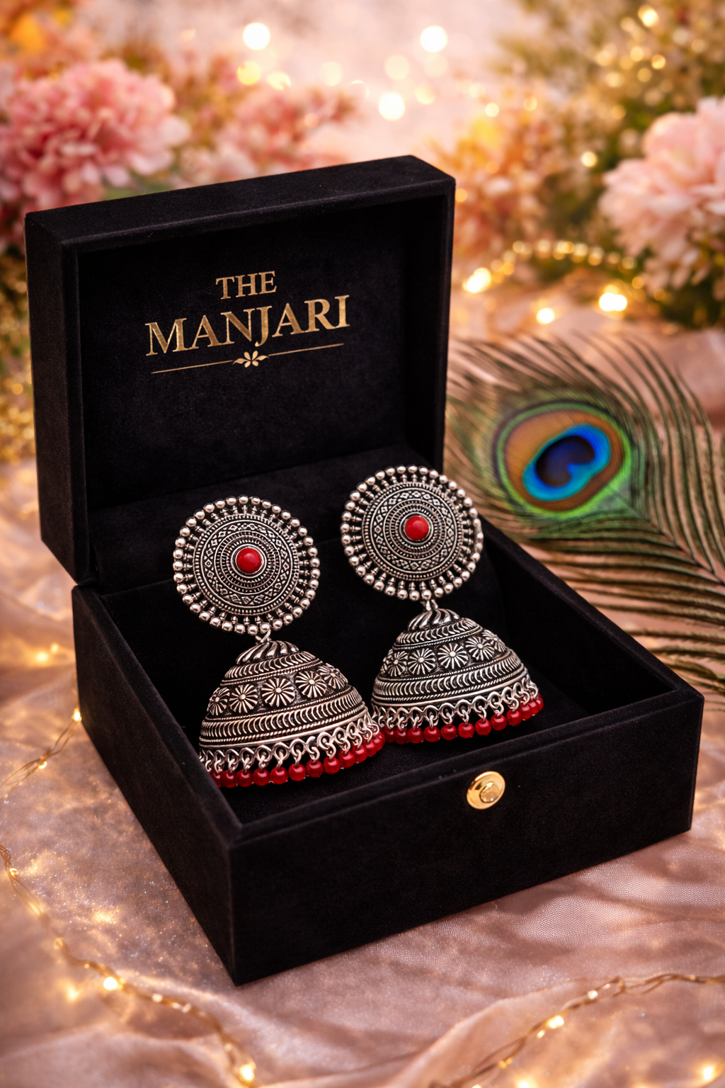 Oxidised Silver Jhumka Earrings