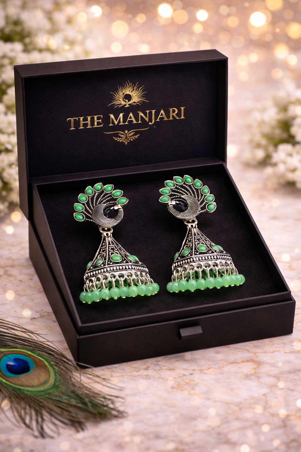 Peacock Grace Oxidised Jhumka Earrings