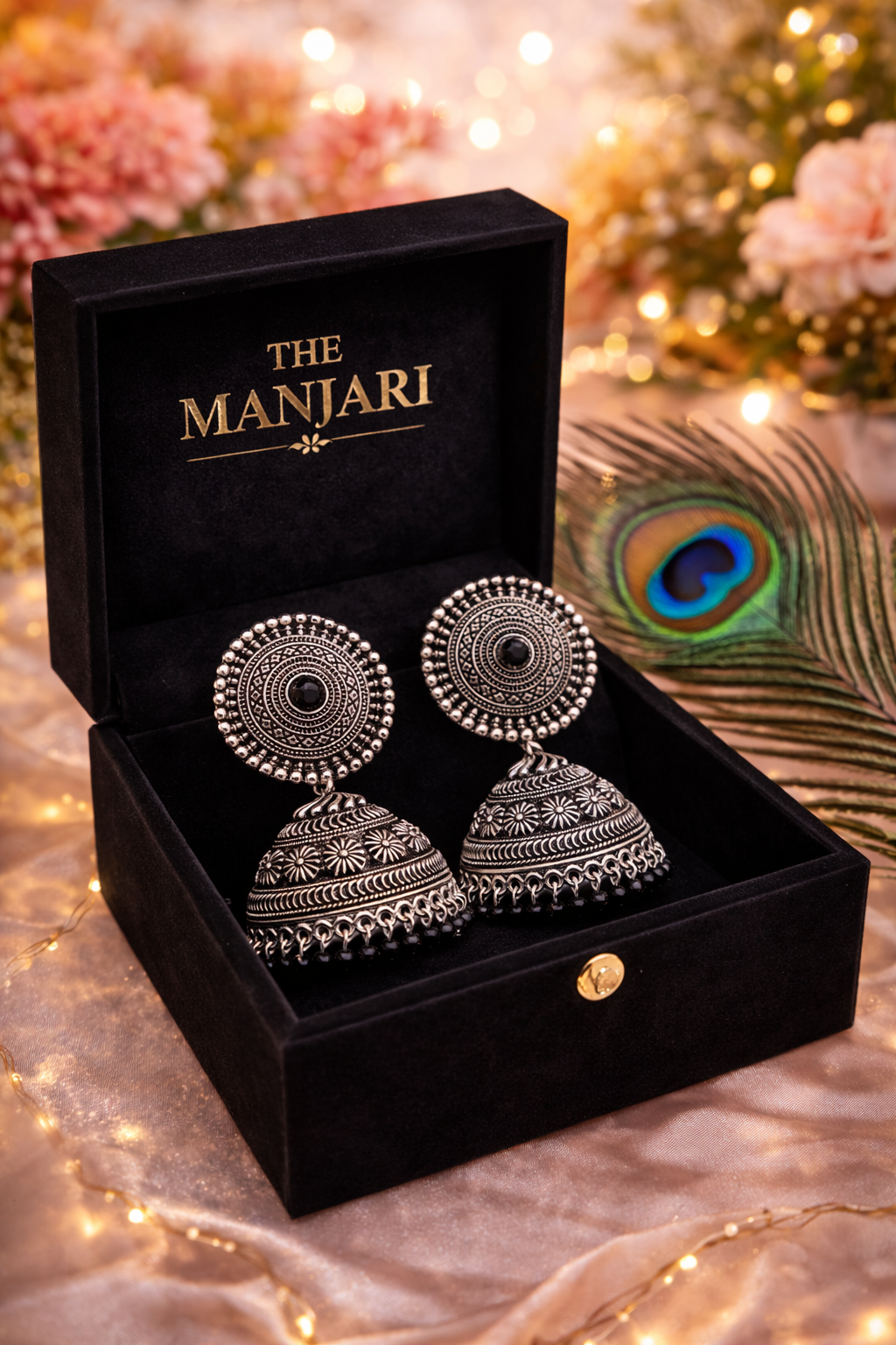 Oxidised Silver Jhumka Earrings