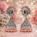 Peacock Grace Oxidised Jhumka Earrings
