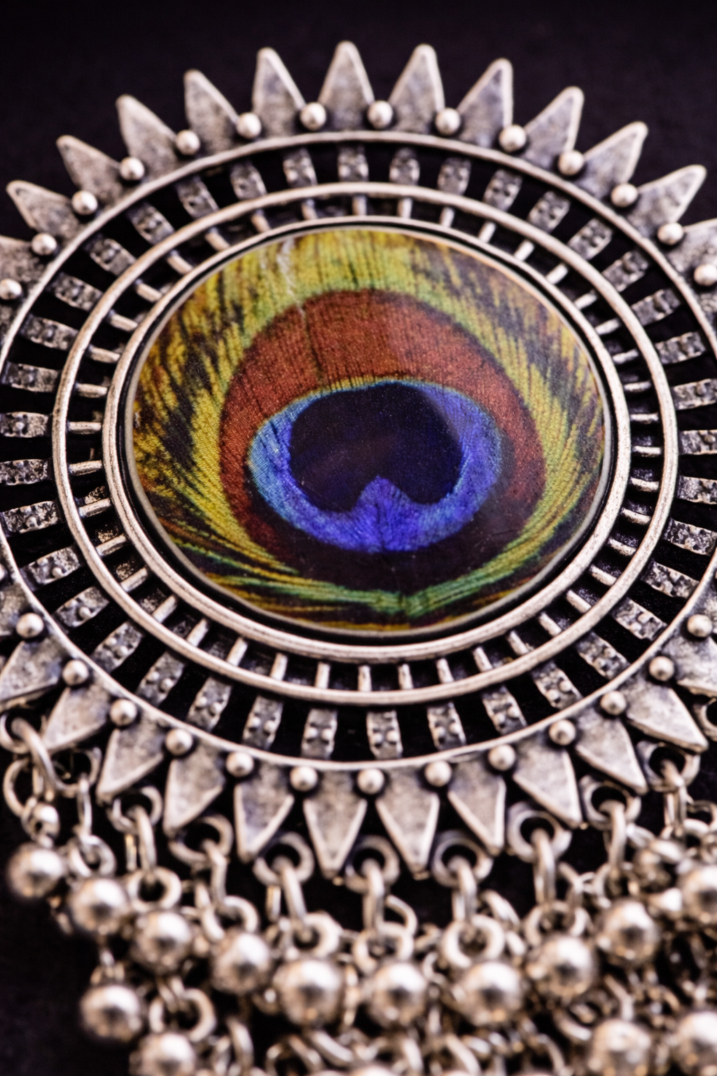 Peacock Radiance Oxidised Statement Earrings
