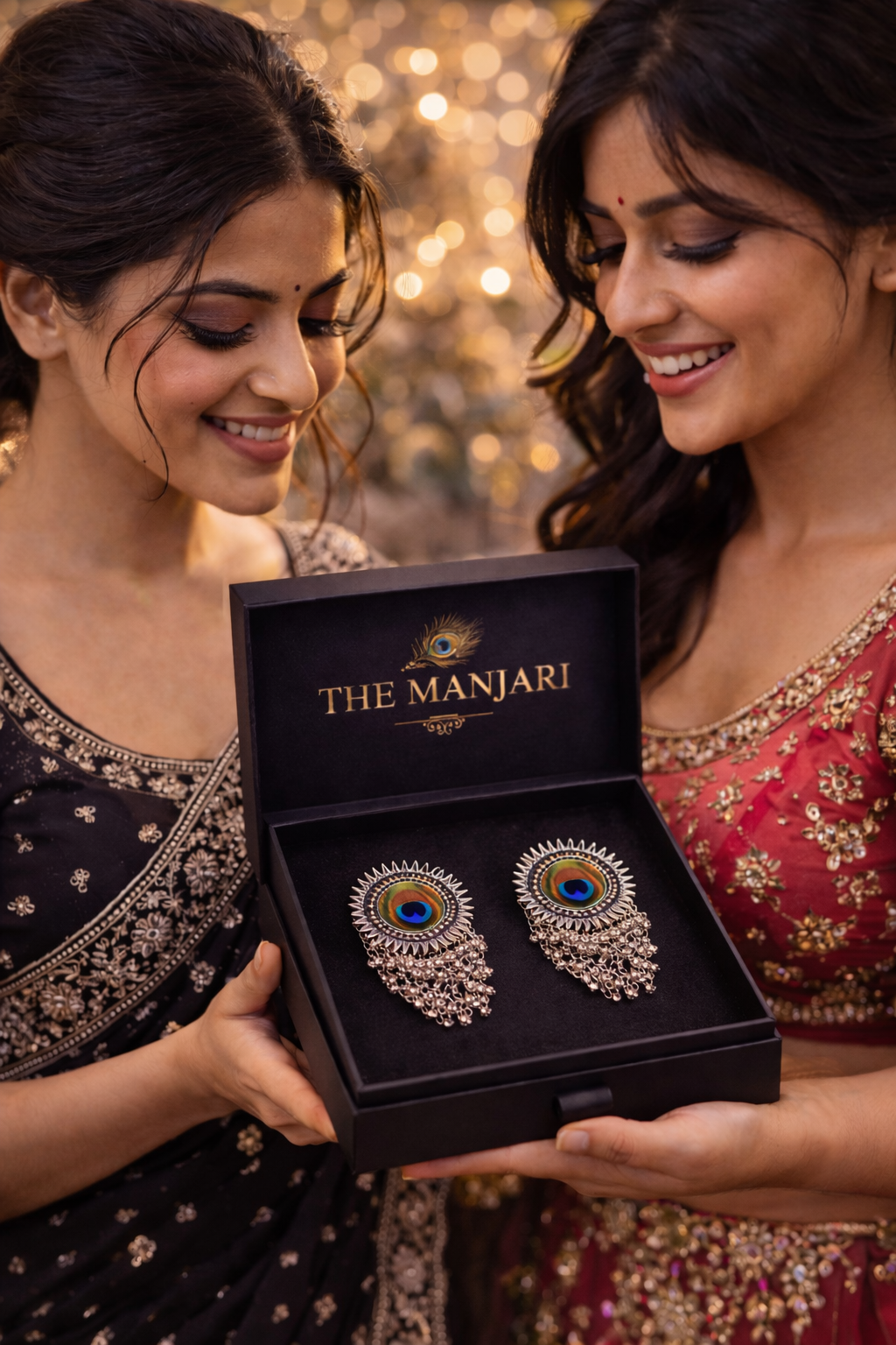 Peacock Radiance Oxidised Statement Earrings