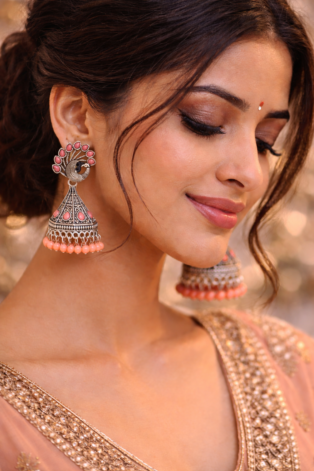 Peacock Grace Oxidised Jhumka Earrings