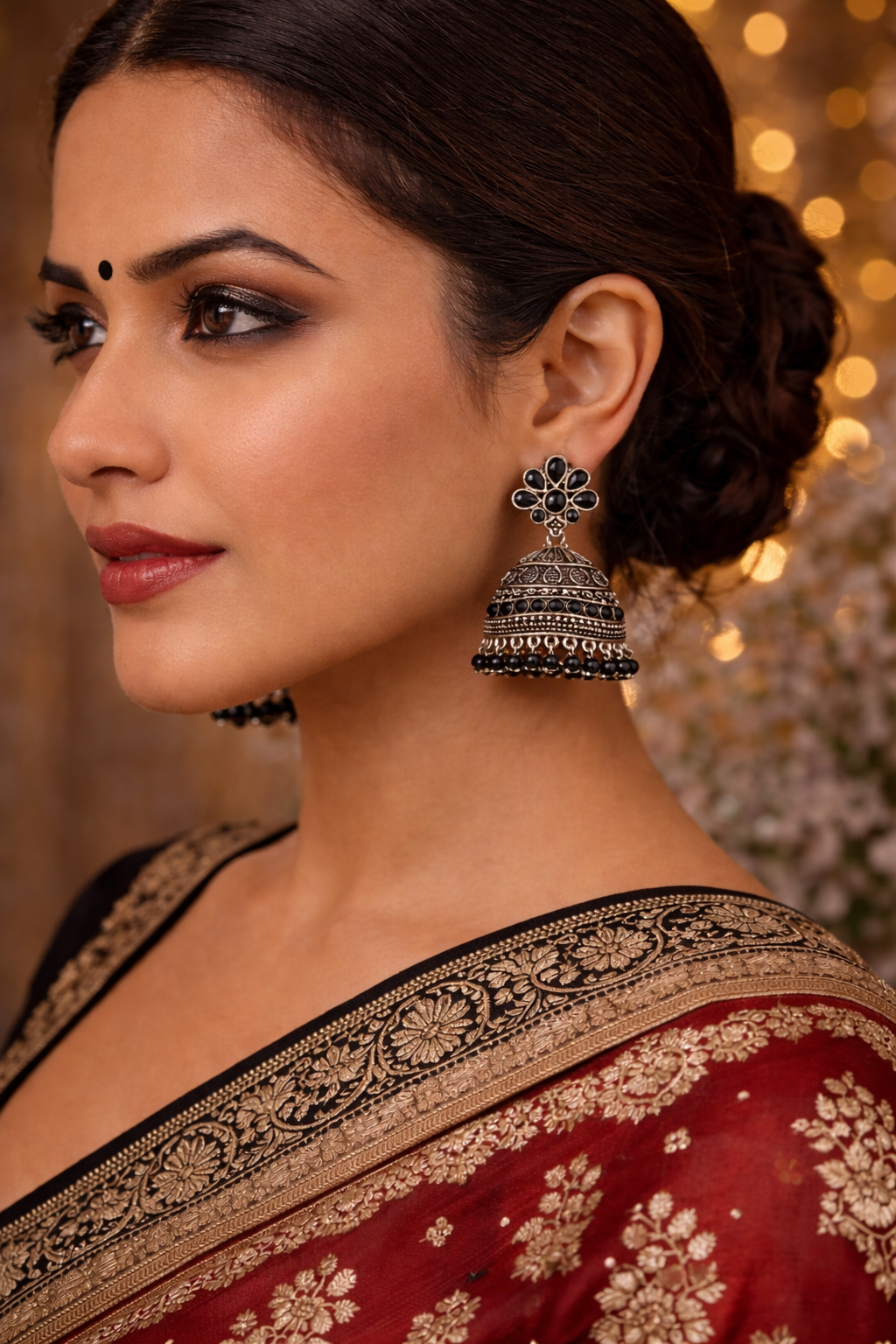 Oxidised Silver Floral Jhumka Earrings