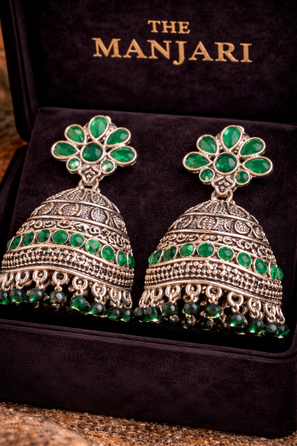 Oxidised Silver Floral Jhumka Earrings