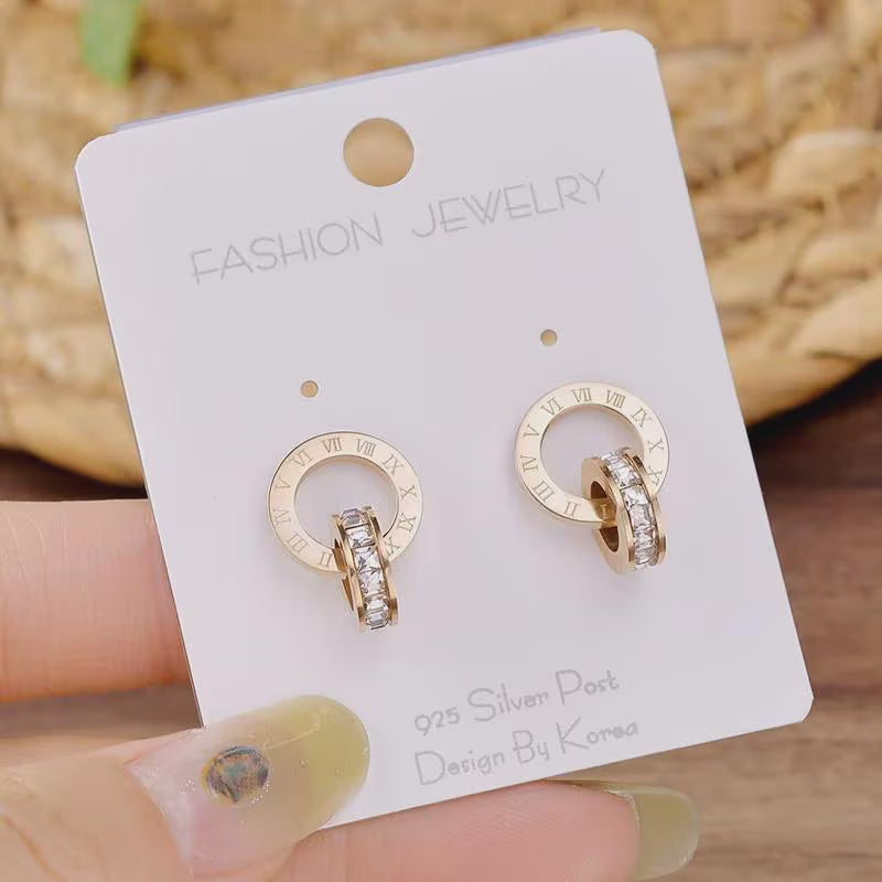 Interlocking Roman Numeral Ring Earrings
