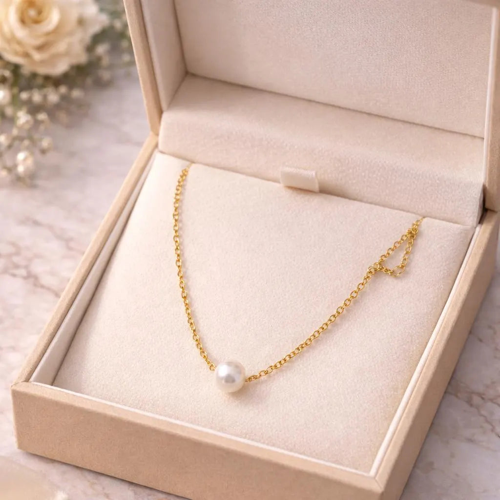 18K Gold Plated Stainless Steel Pearl Pendant Necklace