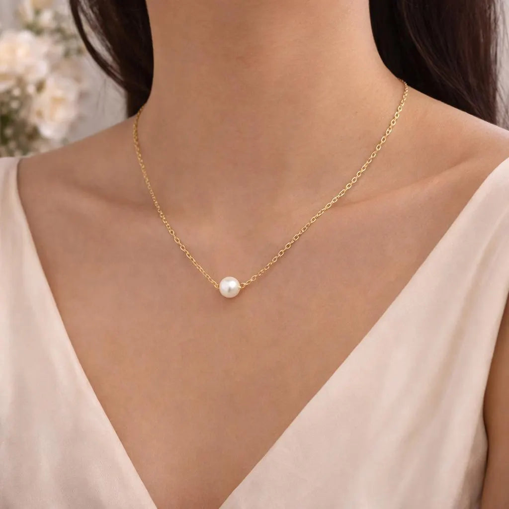 18K Gold Plated Stainless Steel Pearl Pendant Necklace