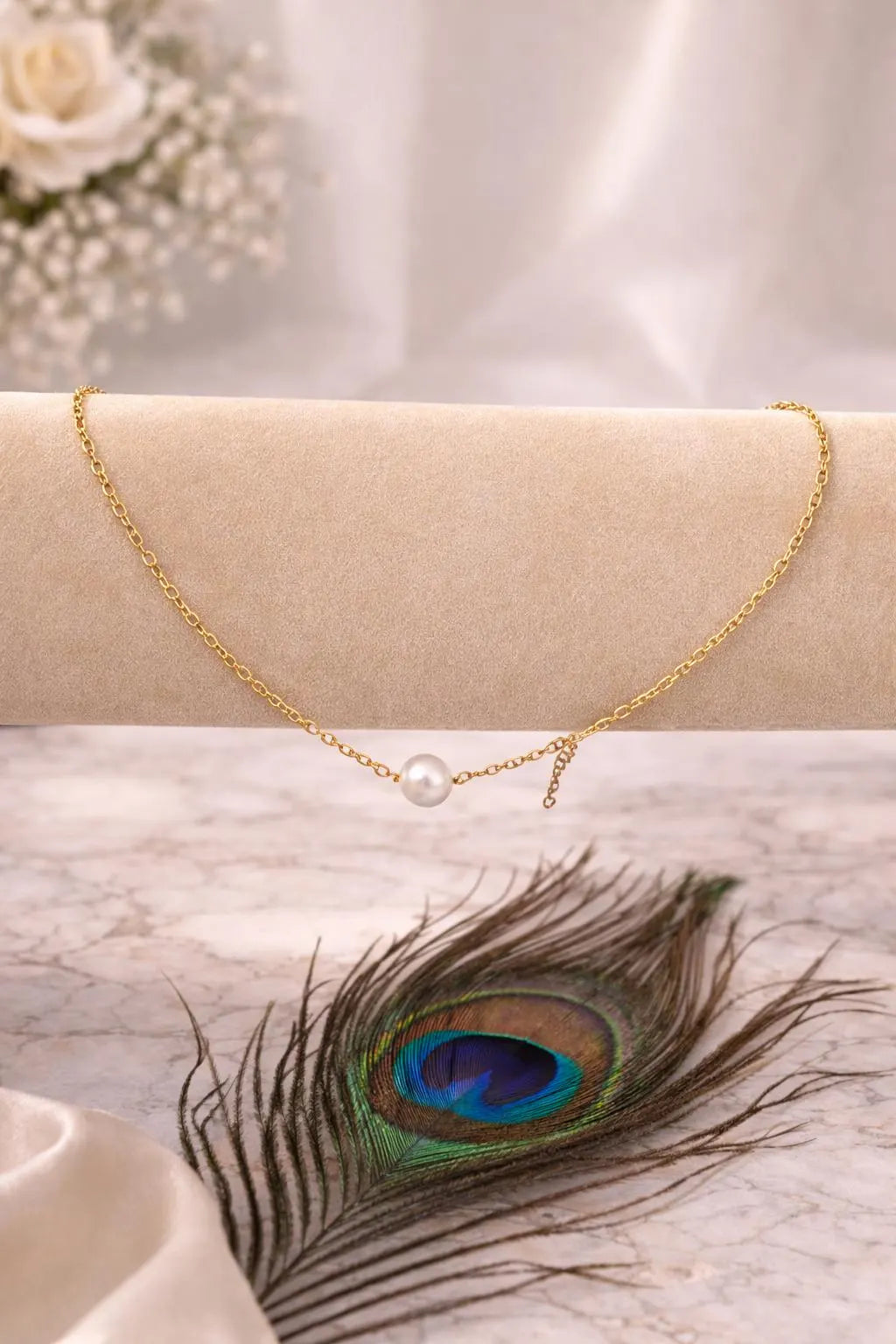 18K Gold Plated Stainless Steel Pearl Pendant Necklace