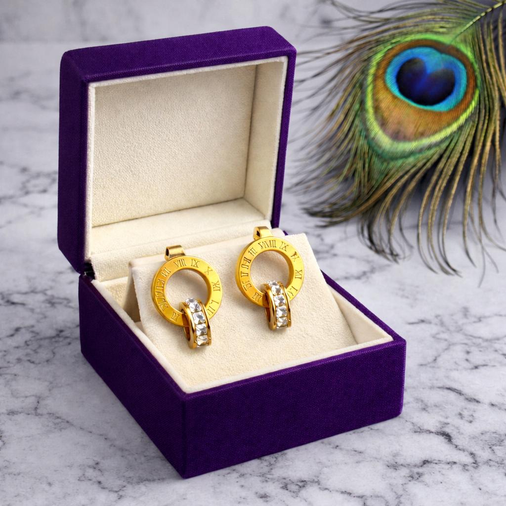 Interlocking Roman Numeral Ring Earrings