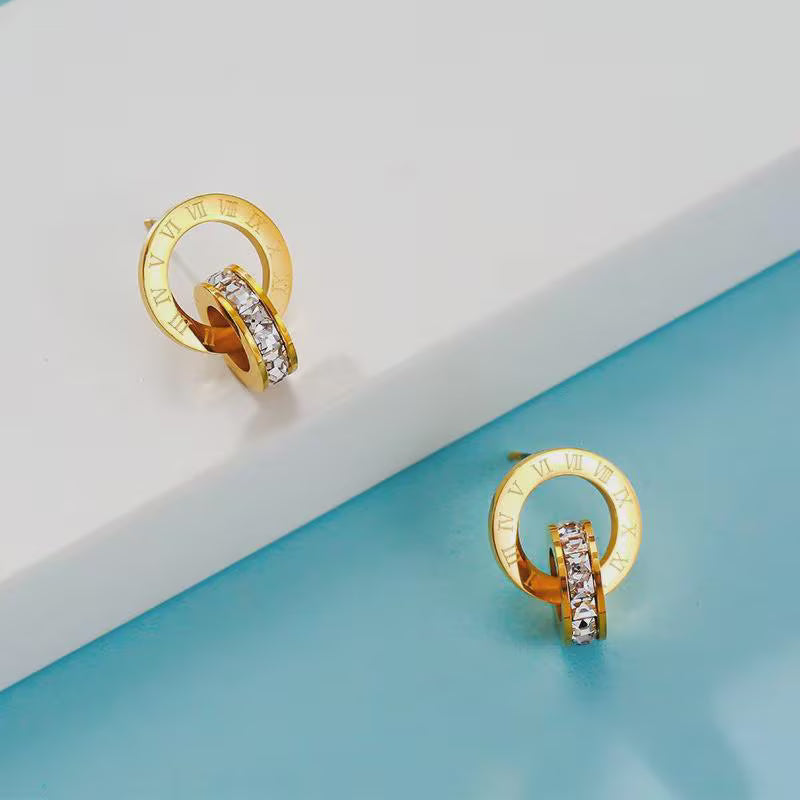 Interlocking Roman Numeral Ring Earrings
