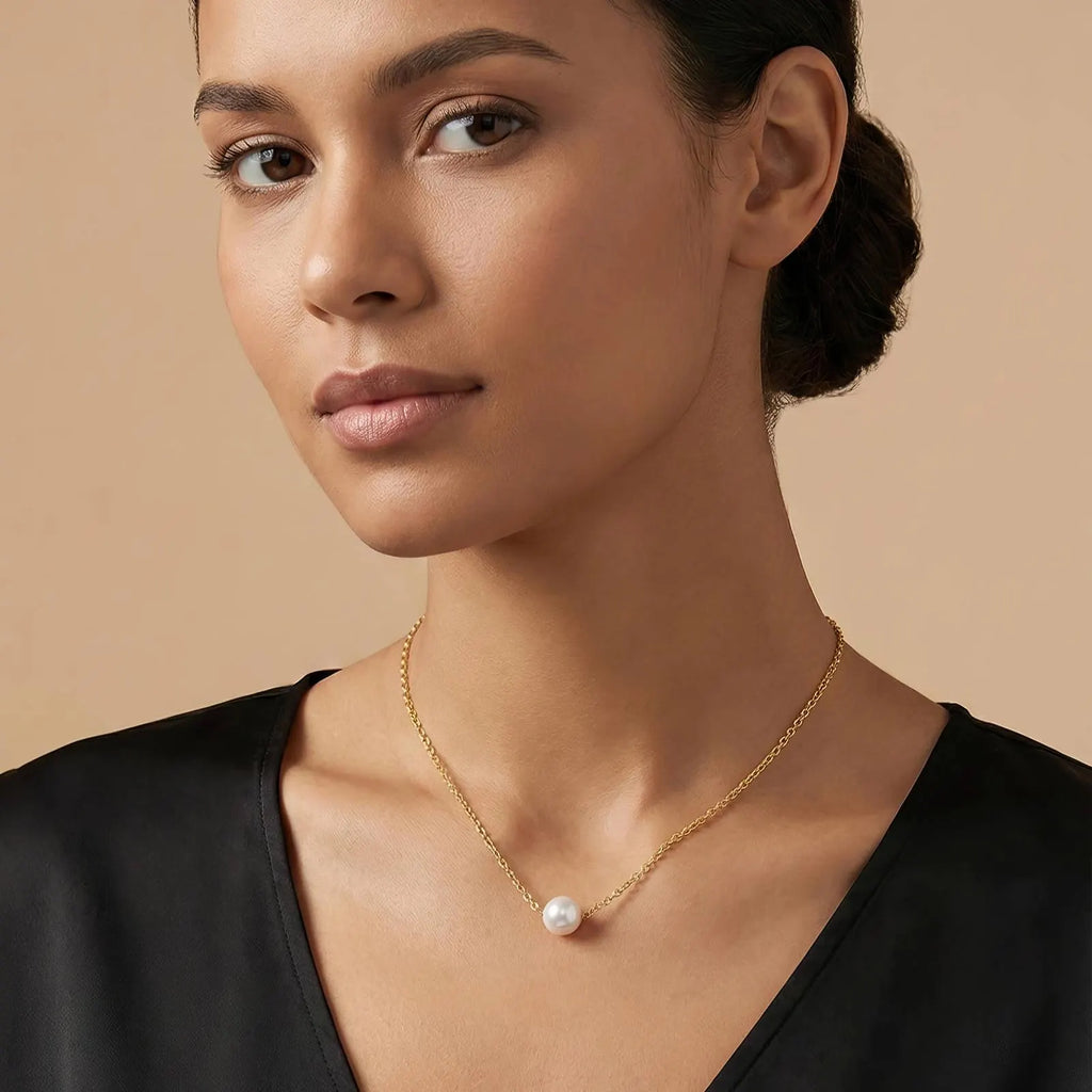 18K Gold Plated Stainless Steel Pearl Pendant Necklace