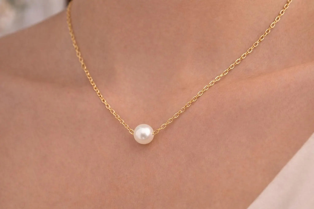 18K Gold Plated Stainless Steel Pearl Pendant Necklace