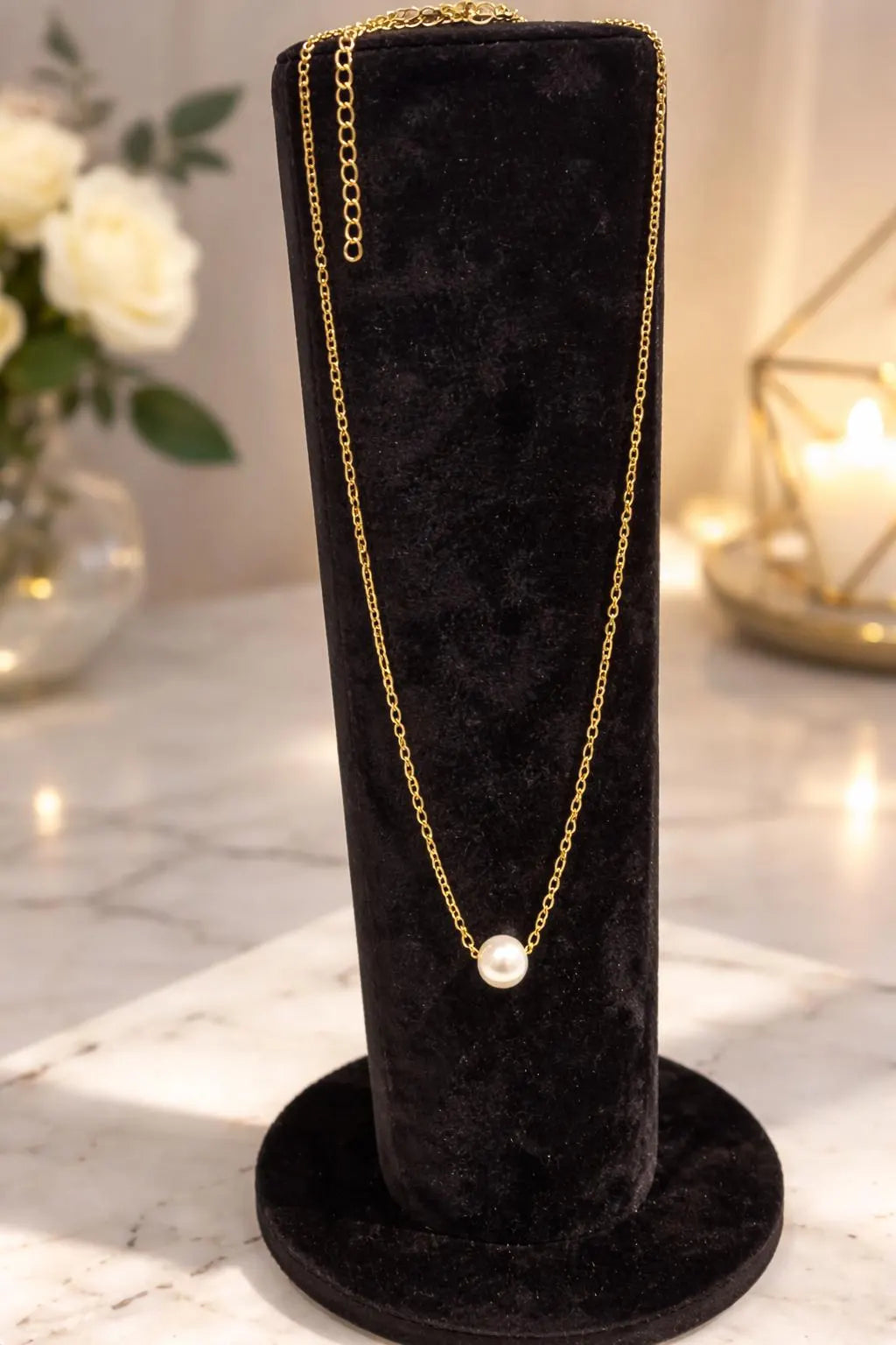 18K Gold Plated Stainless Steel Pearl Pendant Necklace
