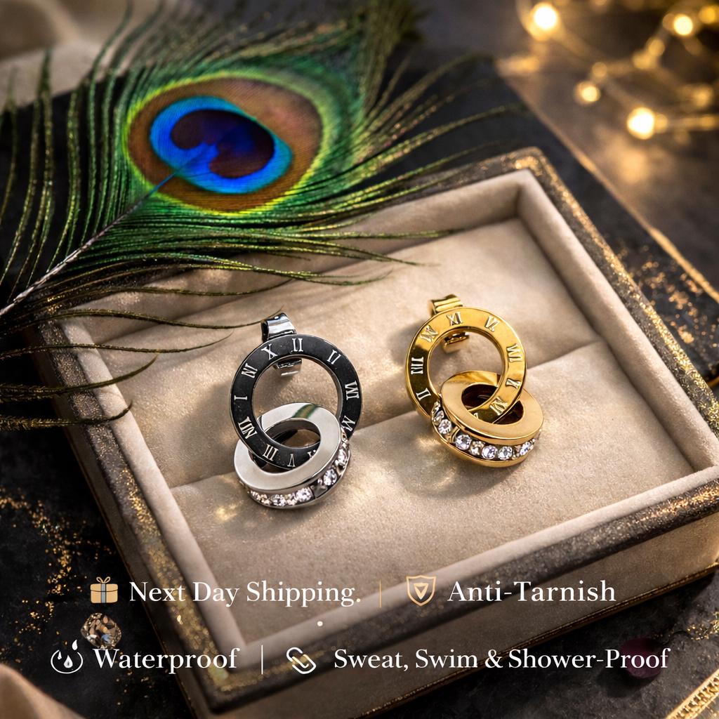 Interlocking Roman Numeral Ring Earrings