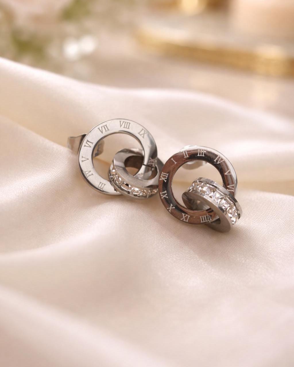 Interlocking Roman Numeral Ring Earrings