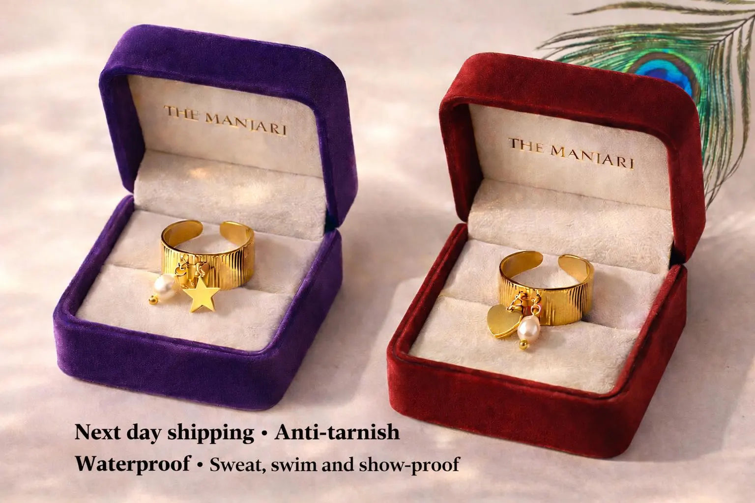 Pearl Heart and Star Charm Adjustable Ring