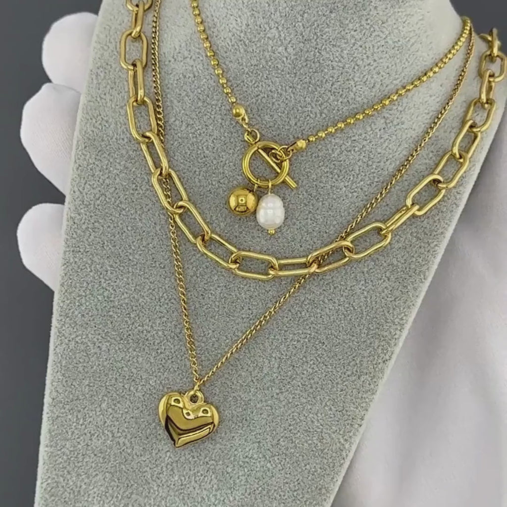 Gold Modern Pearl Pendant Charm Necklace