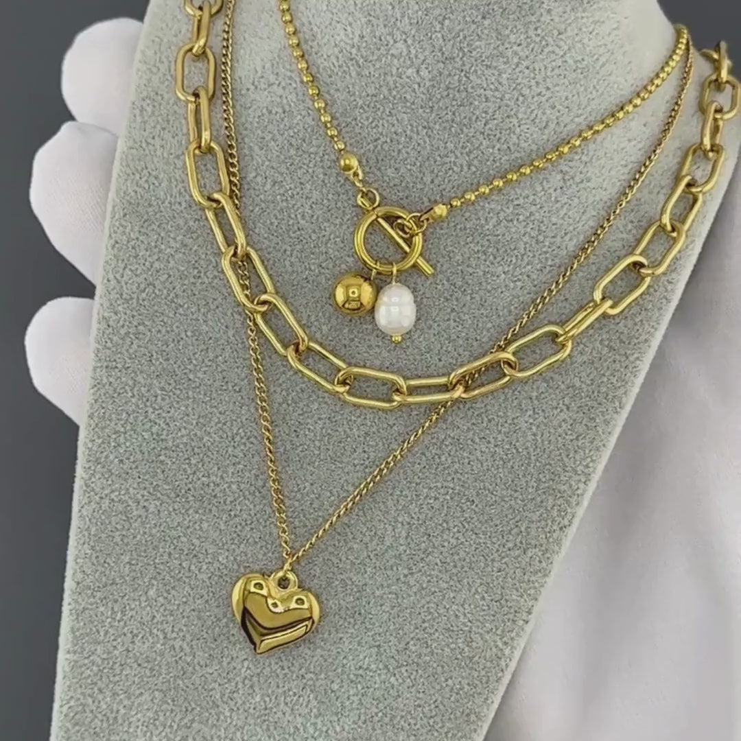 Gold Modern Pearl Pendant Charm Necklace