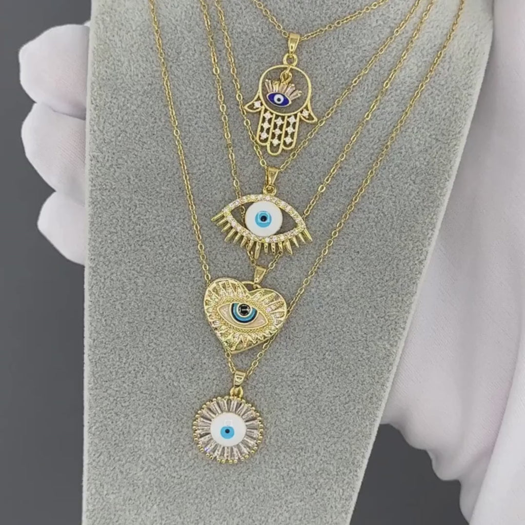 Evil Eye Necklace & Bracelet Set – 18K Gold Plated Stainless Steel | Waterproof Tarnish-Free Evil Eye Jewelry